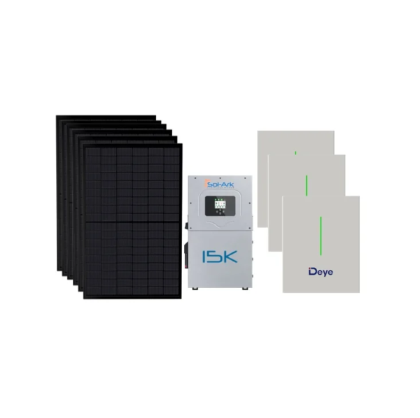 Sol-Ark 15kW Hybrid Inverter + 30.6kWh (3×10.2kWh) Deye RW-F10.2-B Battery Storage + 14.76kW U.S.-Made All-Black 410W PERC Solar Panels